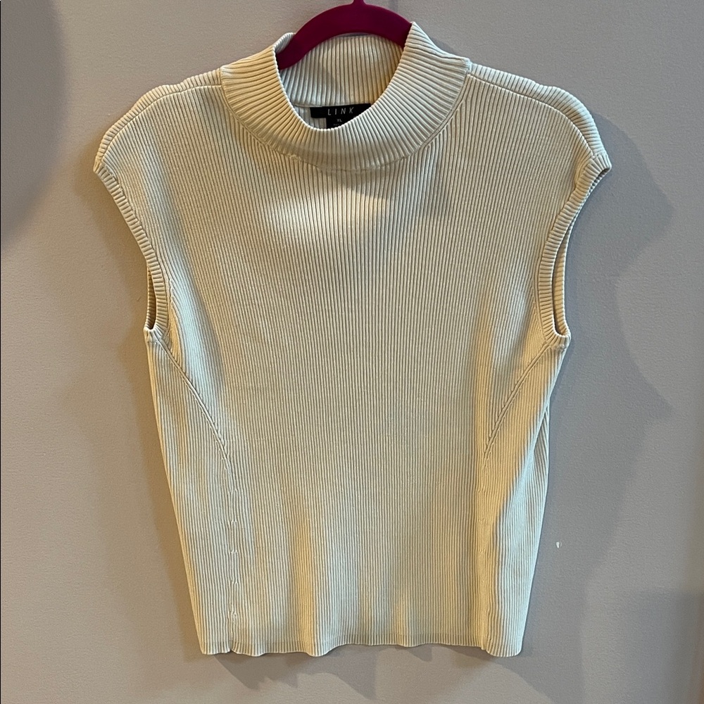 Link Ribbed Mock Neck Tank in Cream Size XL Silk/Cotton Sleek